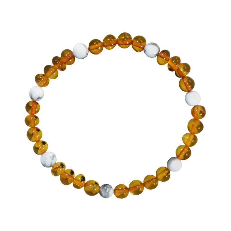 Bracelet en pierre naturelle pour adultes - Ambre & Howlite - 19cm - Irréversible Bijoux