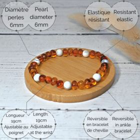 Armband aus Naturstein für Erwachsene - Bernstein & Howlith - 19cm - Irréversible Bijoux