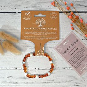 Bracelet en pierre naturelle pour adultes - Ambre & Howlite - 19cm - Irréversible Bijoux