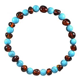 Armband aus Naturstein für Erwachsene - Bernstein Cognac & Türkis Blau - 19cm - Irréversible Bijoux