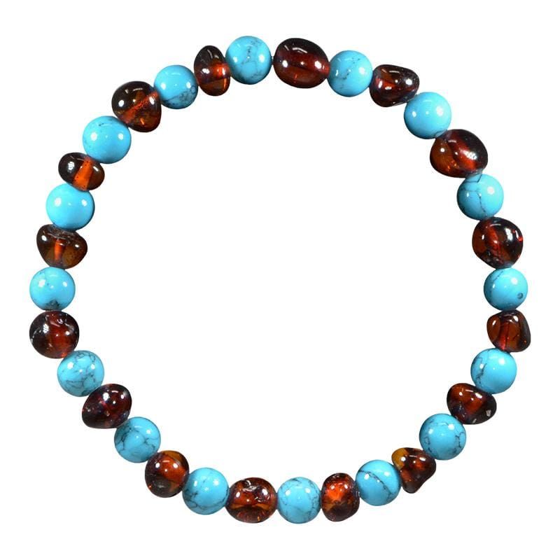 Armband aus Naturstein für Erwachsene - Bernstein Cognac & Türkis Blau - 19cm - Irréversible Bijoux