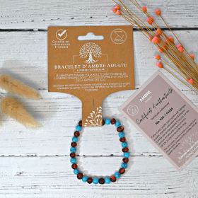 Bracciale in pietre naturali per adulti - Ambra cognac e turchese blu - 19 cm - Irréversible Bijoux