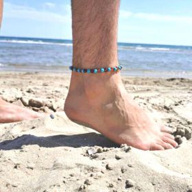 Bracciale in pietre naturali per adulti - Ambra cognac e turchese blu - 19 cm - Irréversible Bijoux