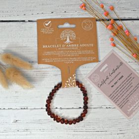 Bracciale in pietra naturale per adulti - Ambra cognac - 19 cm - Irréversible Bijoux