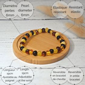 Armband aus Naturstein für Erwachsene - Bernstein mehrfarbig - 19cm - Irréversible Bijoux