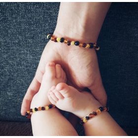 Bracelet en pierre naturelle pour adultes - Ambre multicolore - 19cm - Irréversible Bijoux