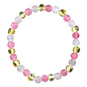 Armband aus Naturstein für Erwachsene - Lemon Bernstein, Chalcedon & Rosenquarz - 19cm - Irréversible Bijoux
