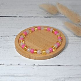 Bracelet en pierre naturelle pour adultes - Ambre Lemon, Calcédoine & Quartz rose - 19cm - Irréversible Bijoux