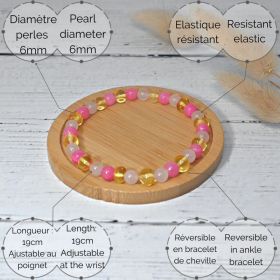 Bracciale in pietre naturali per adulti - Ambra limone, calcedonio e quarzo rosa - 19 cm - Irréversible Bijoux