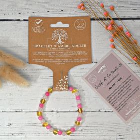 Bracciale in pietre naturali per adulti - Ambra limone, calcedonio e quarzo rosa - 19 cm - Irréversible Bijoux