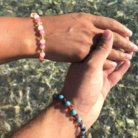 Armband aus Naturstein für Erwachsene - Lemon Bernstein, Chalcedon & Rosenquarz - 19cm - Irréversible Bijoux