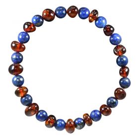Bracciale in pietre naturali per adulti - Ambra cognac e Lapislazzuli - 19 cm - Irréversible Bijoux