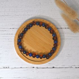 Bracciale in pietre naturali per adulti - Ambra cognac e Lapislazzuli - 19 cm - Irréversible Bijoux