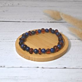 Armband aus Naturstein für Erwachsene - Cognac Bernstein & Lapis Lazuli - 19cm - Irréversible Bijoux