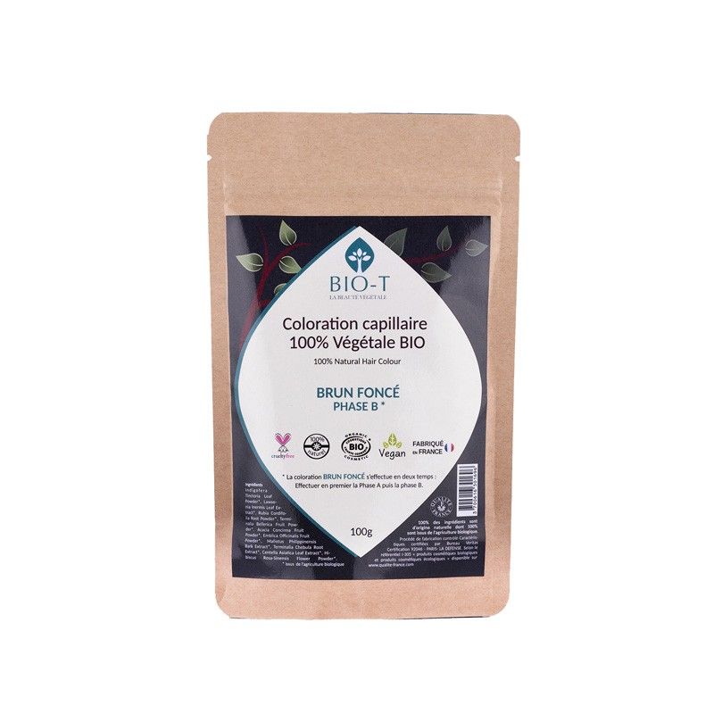 Coloration végétale 100% naturelle & BIO, Brun Foncé (Phase B*) - 100g - BIO-T