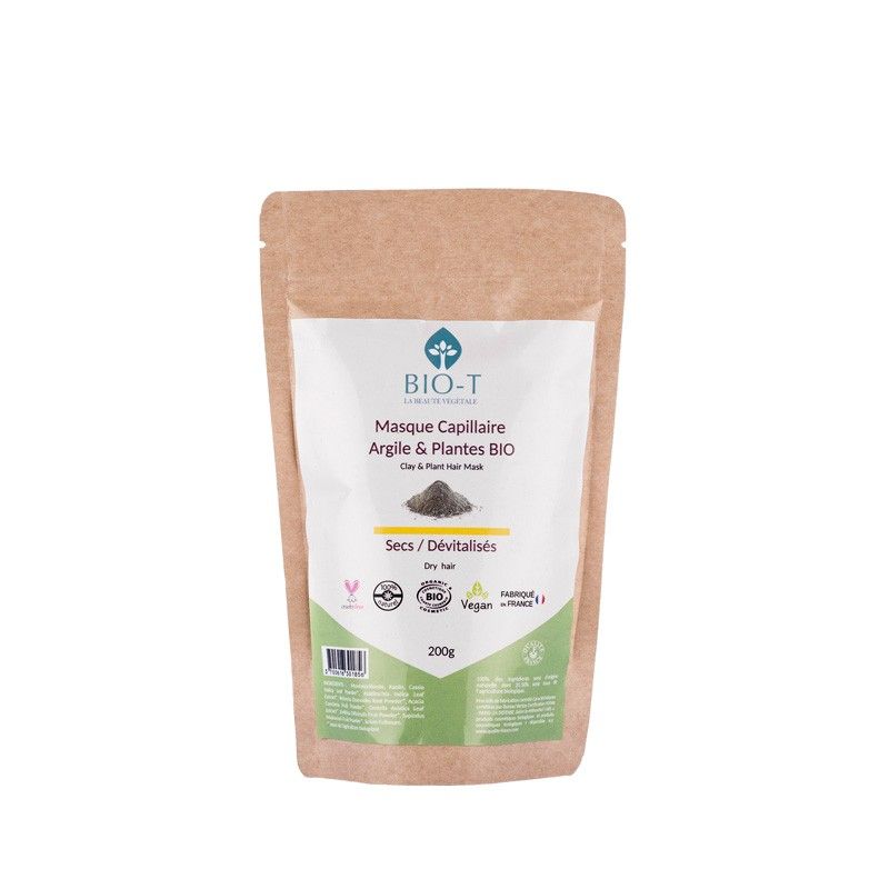 Masque capillaire BIO à l'argile & aux plantes Ayurvédiques, Secs & Dévitalisés - 200g - BIO-T