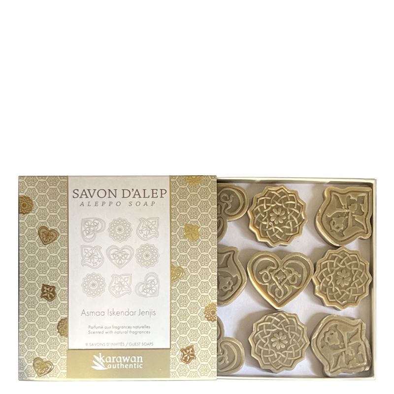 Coffret d'invité de savon d'Alep parfumé "Iskendar, Jenjis & Asmaa" - 9 savons de 10g en 3 senteurs - Karawan