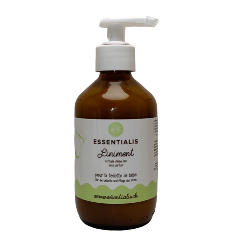 Linimento svizzero 100% naturale con olio d'oliva, senza profumo - Bottiglia di vetro da 250 ml - Essentialis