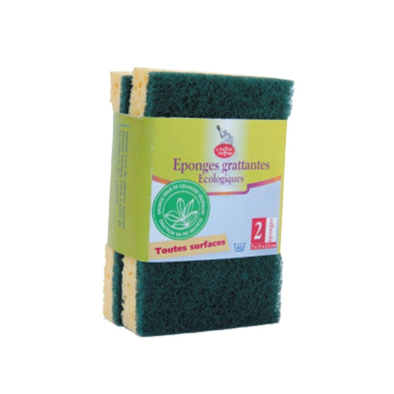 Spugne abrasive ecologici, PET riciclato e cellulosa vegetale - 2 pz - La Droguerie écologique
