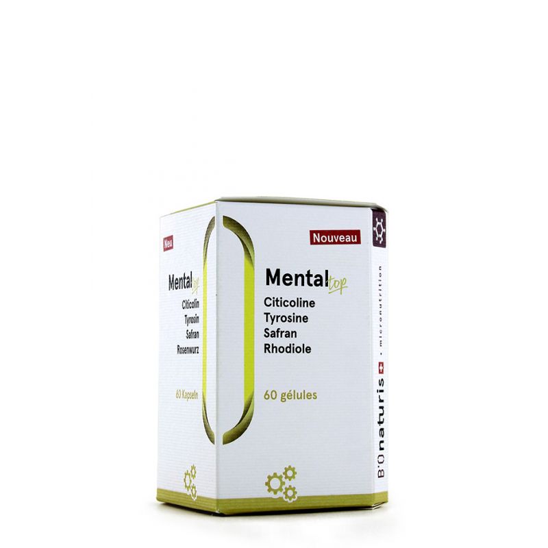 Mental TOP - Citicoline, Tyrosine, Rhodolia & Safran, pour domptez votre charge mentale -  60 gélules - BIOnaturis