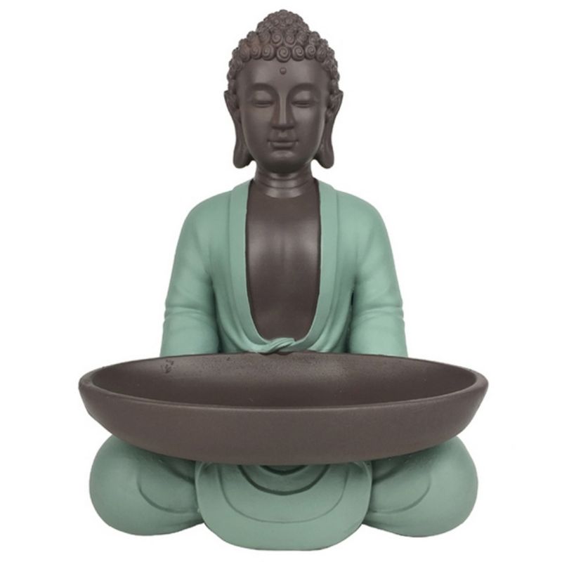 Statuetta - "Verde Bodhi con piatto", un Buddha in posizione di meditazione - Altezza 14 cm - Zen'Light