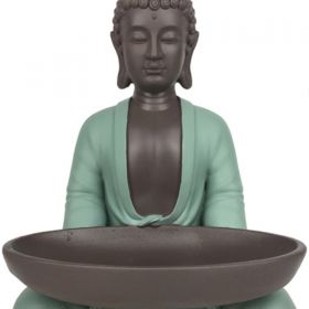 Statuetta - "Verde Bodhi con piatto", un Buddha in posizione di meditazione - Altezza 14 cm - Zen'Light