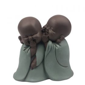 Statuetta - "Bonzi sussurranti", 2 Buddha felici - altezza 12 cm - Zen'Light