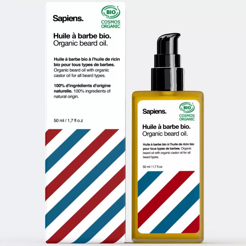 Huile à barbe bio - Aux huiles végétales de Ricin, Jojoba, Argan et Amande douce - 50ml - Sapiens