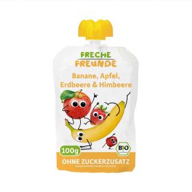 Composta di frutta BIO (Germania), mela, banana, fragola e lampone - 100g - Freche Freunde