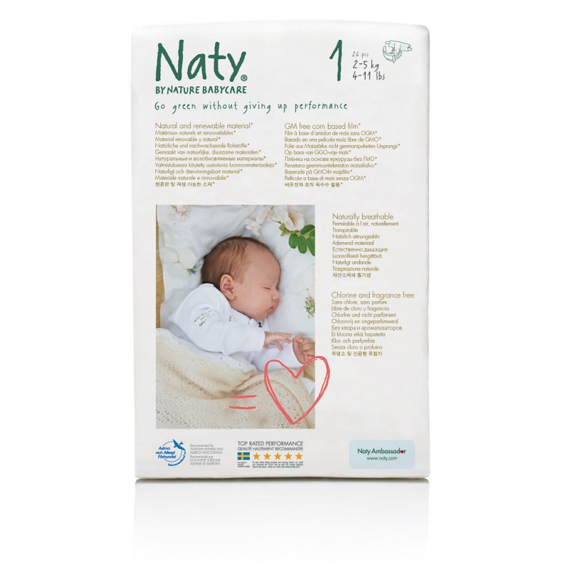 Eco Couches – Taille 1 Nouveau-né,  2-5 kg - 26 pcs - Naty