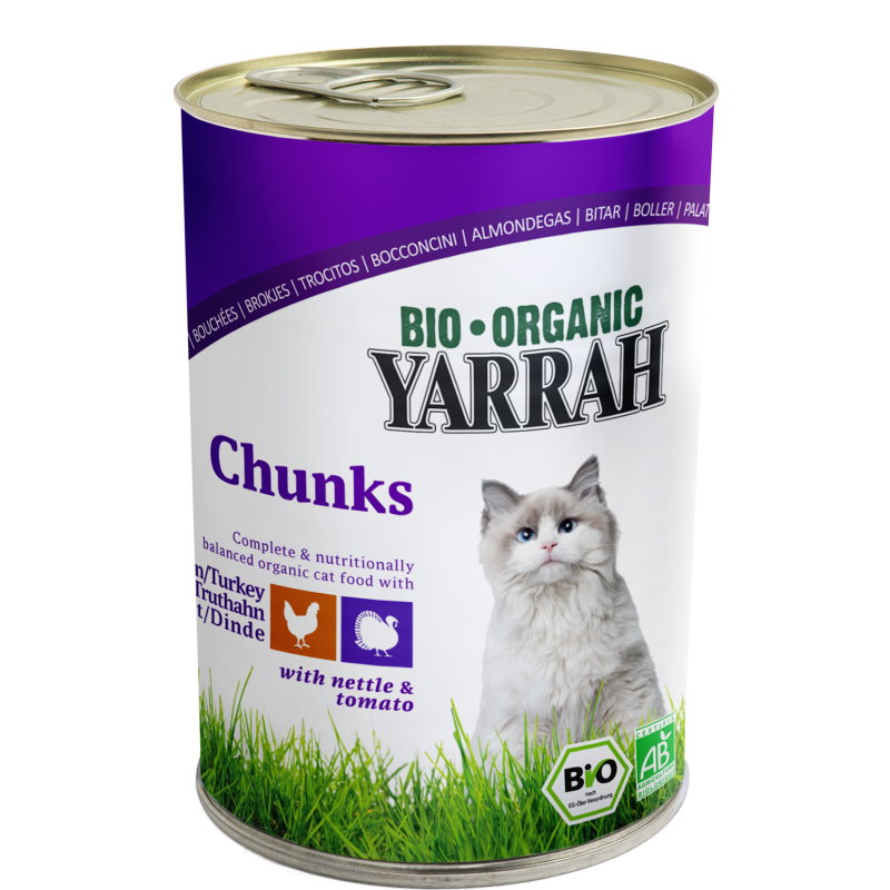 Bouchées pour chat au poulet et à la dinde en boîte - 405g - Yarrah Bio