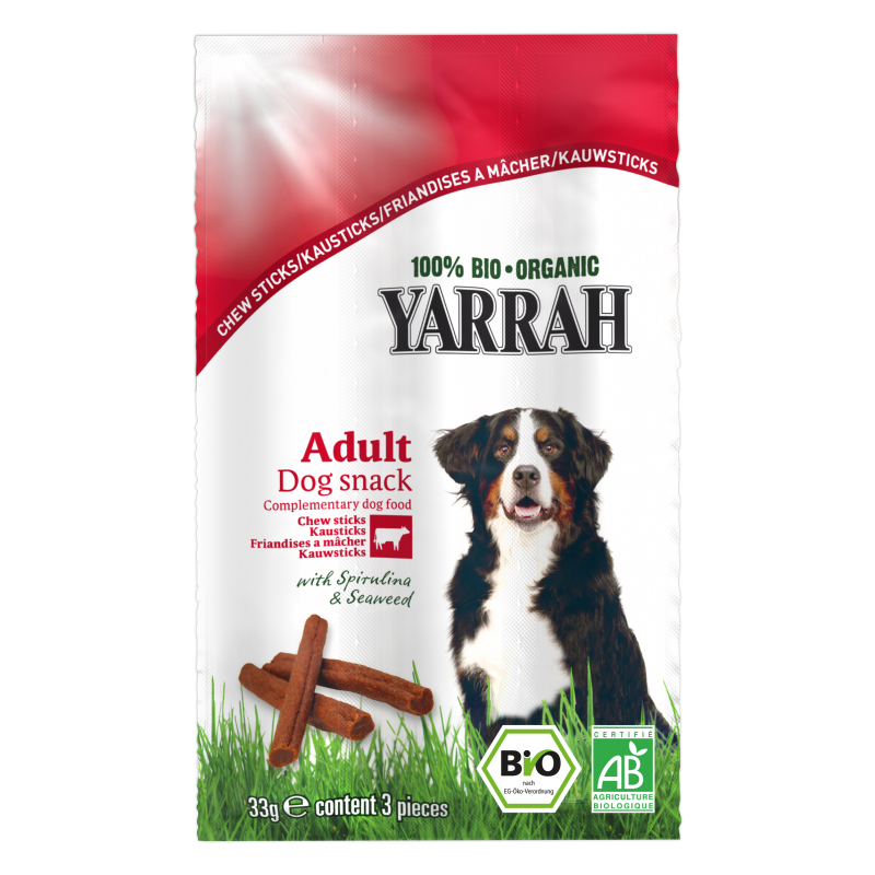 Bâtons à mâcher BIO pour chien à la Viande - 3 Sticks de 11 g (33g) - Yarrah Bio