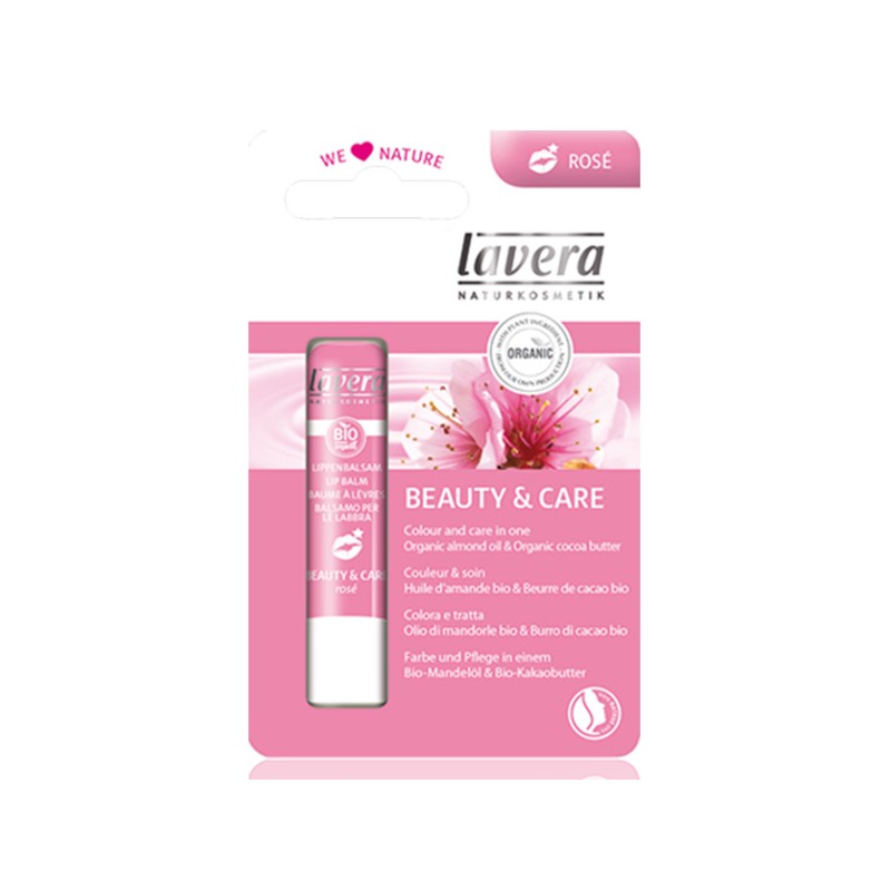 Balsamo per le labbra Beauty & Care, Rosé - Mandorle & burro di cacao Bio - 4,5g - Lavera