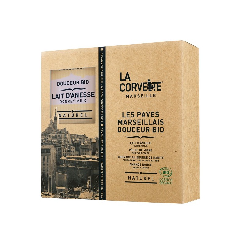 Coffret: Les Pavés Marseillais BIO, 4 savons "Douceur BIO" - 4x100g - La Corvette (Marseille)
