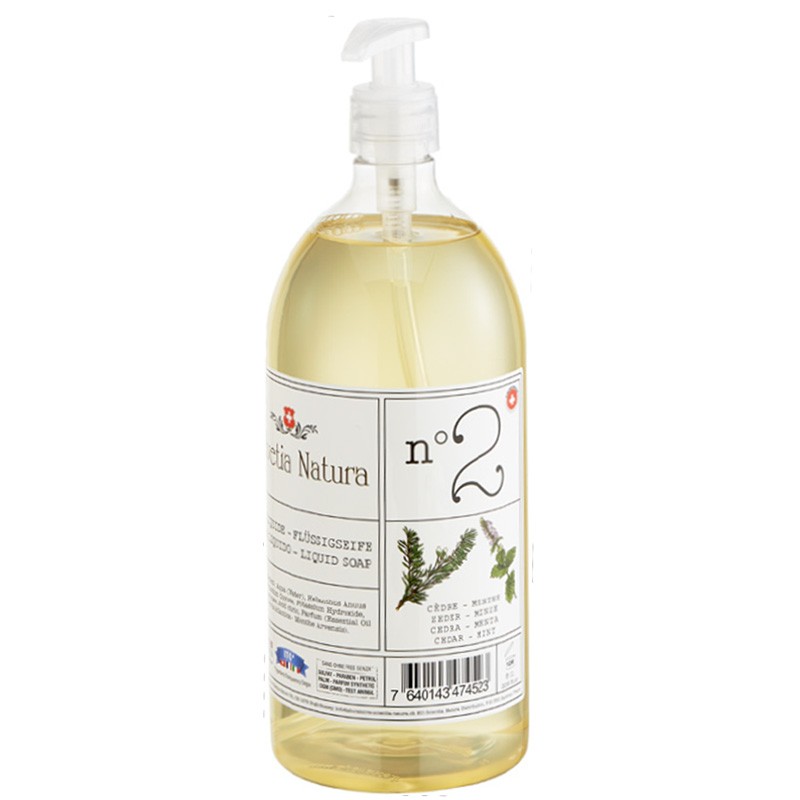 Sapone liquido biologico della Svizzera, L'essenziale n°2: Cedra & Menta - 300ml - Heletia Natura