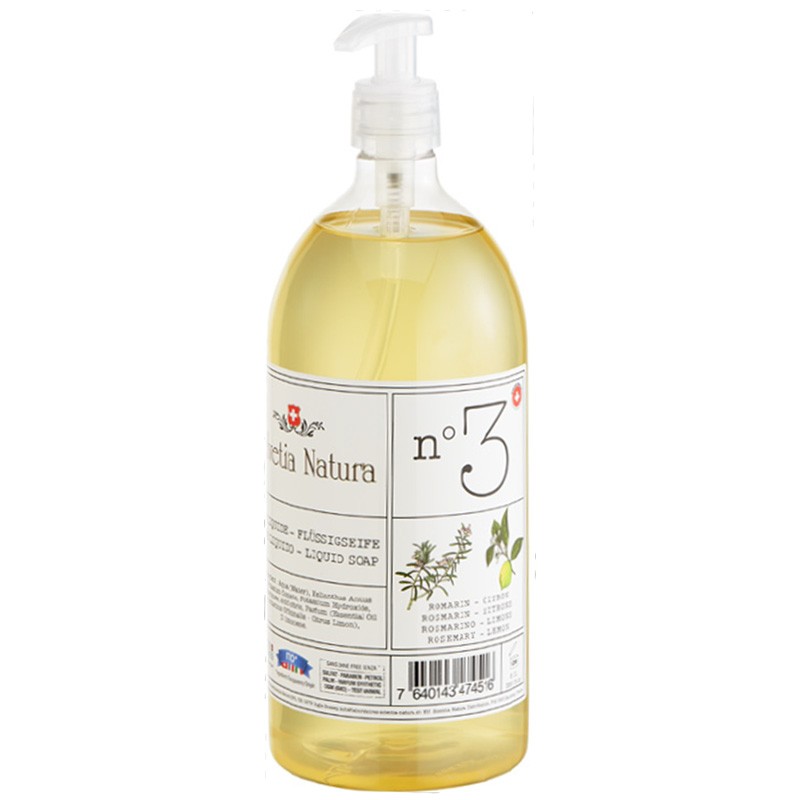 Sapone liquido biologico della Svizzera, L'essenziale n°3: Rosmarino & Limone - 300ml - Heletia Natura