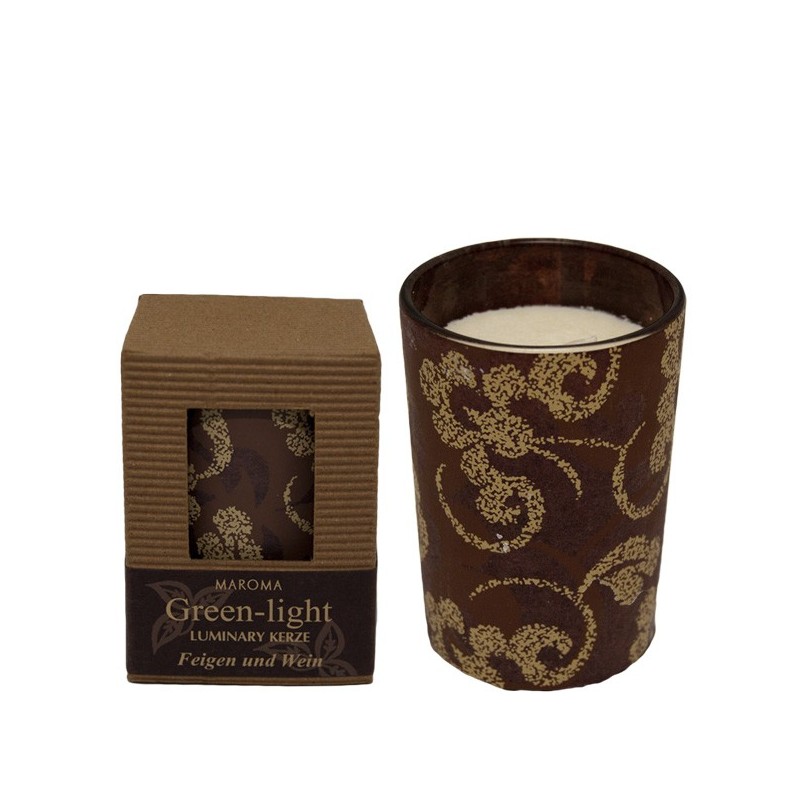 Bougie Green-Light Figues et Vin - Patchouli, Basilique, Vanille - 24h - Maroma
