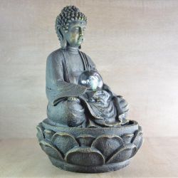 Fontana - Grande Buddha Meditazione  (con illuminazione a LED e a sfera) - Zen'Light