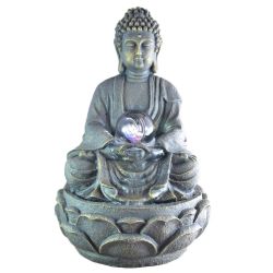 Fontana - Grande Buddha Meditazione  (con illuminazione a LED e a sfera) - Zen'Light