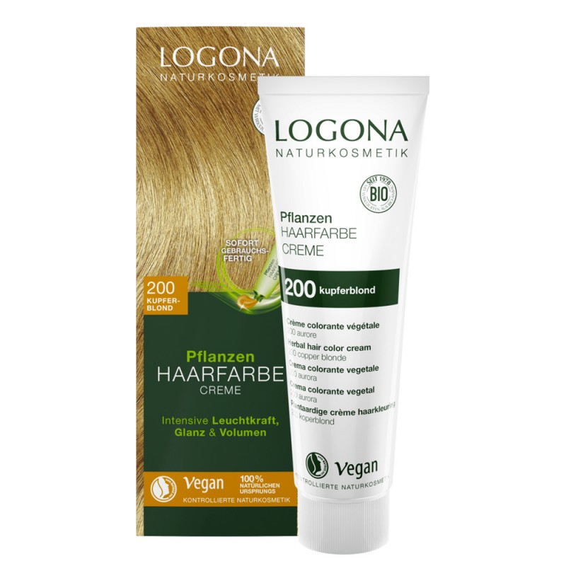 Crème de coloration végétale BIO 200, prêt à l'emploi  - Aurore (Blond Cuivre) - 150ml - Logona