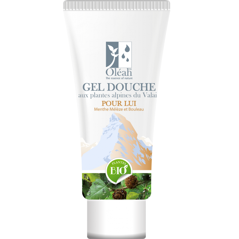 Gel Douche BIO aux plantes alpines du Valais pour LUI - Menhte, Mélèze et bouleau - 200ml - Oléah