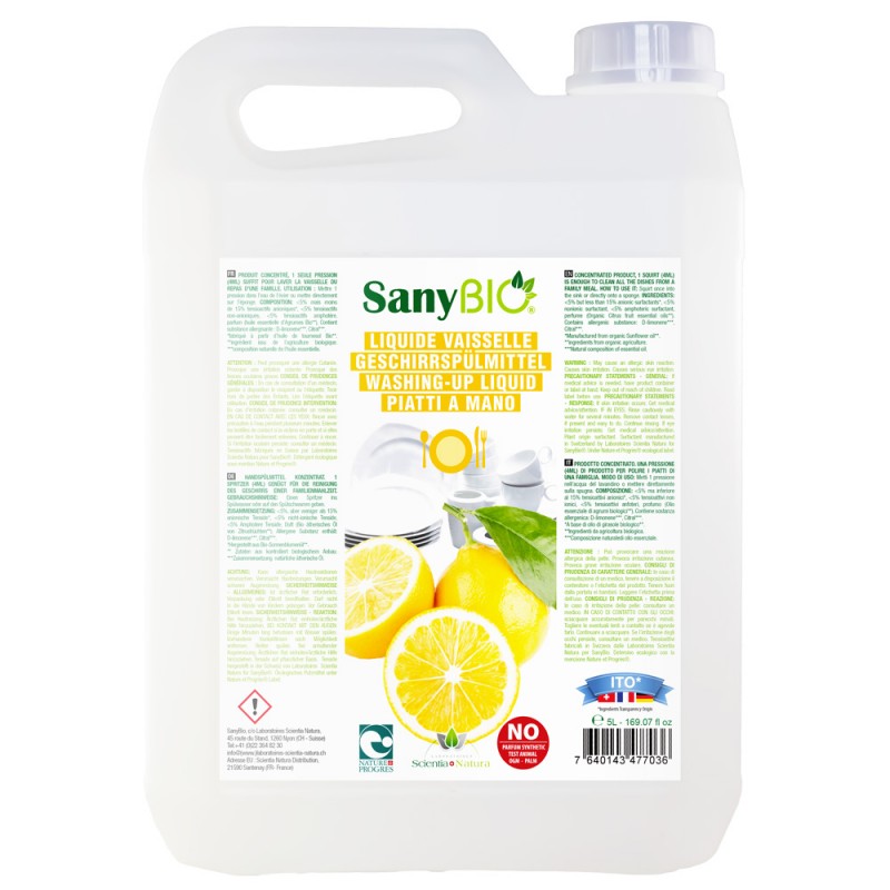 Piatti a mano, Limone - 5 Litri - SanyBio (Scientia Natura)