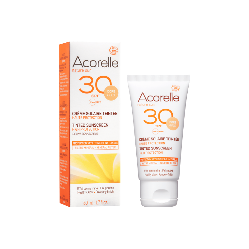 Getönte Bio-Sonnenschutz (Gold), 100% natürlichen Ursprungs - Hoher Schutz LSF 30 - 50ml - Acorelle