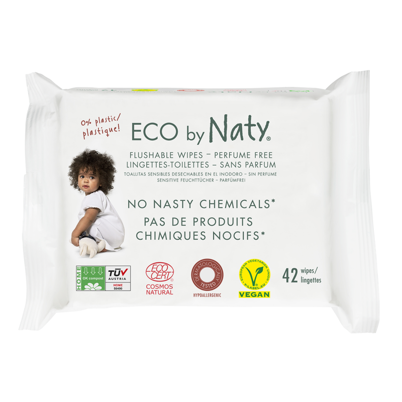 Salviette bebè senza profumo, monouso nella toilette, biodegradabile al 100% - 42 pz - ECO by Naty