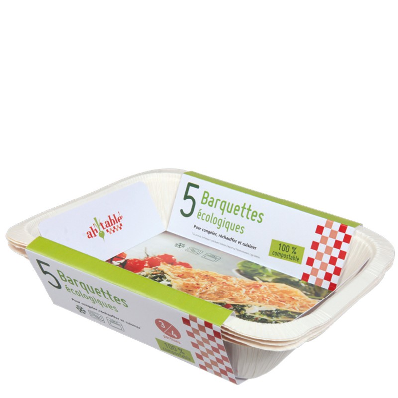 Barquettes compostables en cellulose, grand format - 5pces - Ah'Table
