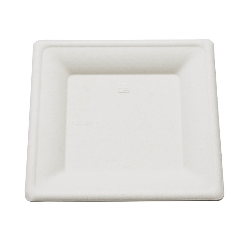 Assiettes/Plats carrés compostables à usage uniques en canne à sucre, 26 x 26cm - 10pces - Be Pulp