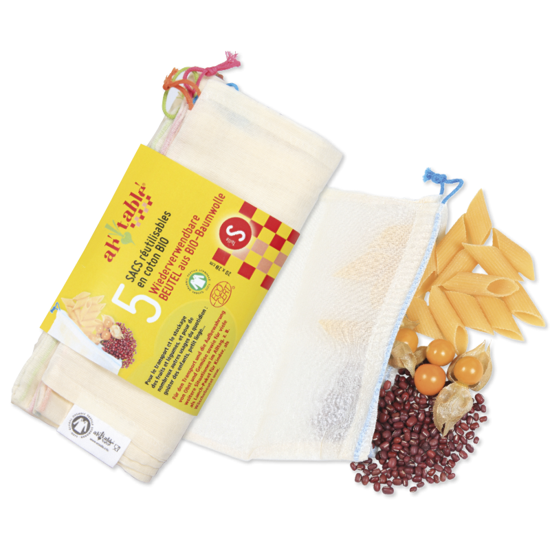 5 borse in cotone biologico riutilizzabili - S, 20x28cm - Ah'table !