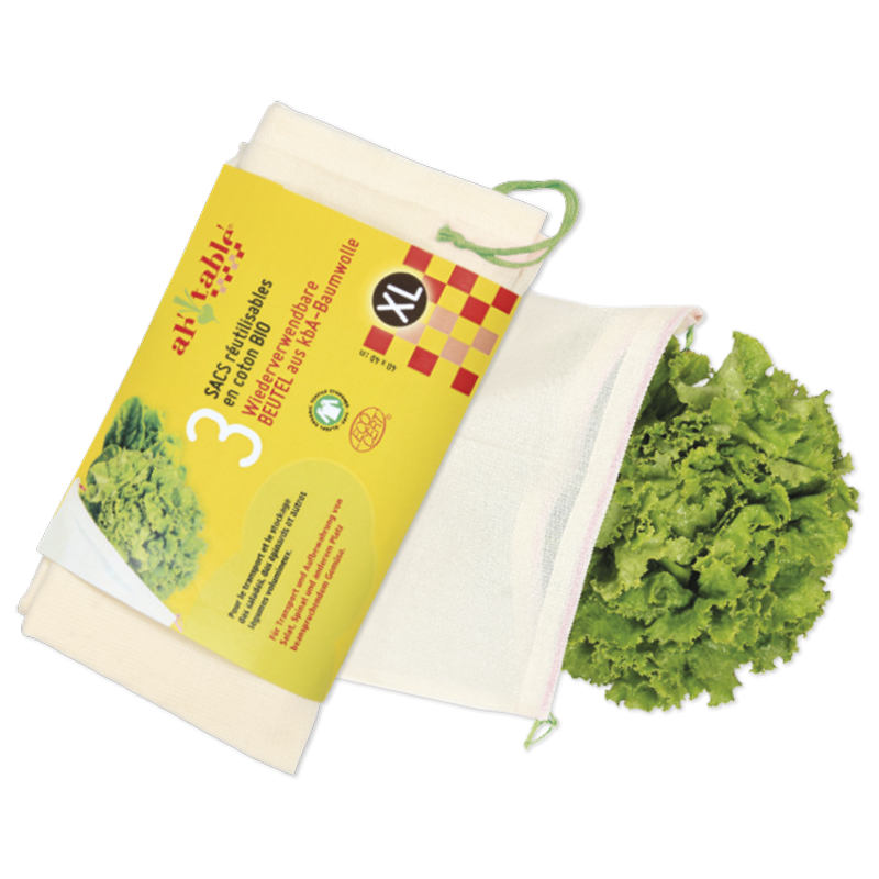 3 wiederverwertbare Taschen aus Bio Baumwolle - XL, 40x40cm - Ah'table !