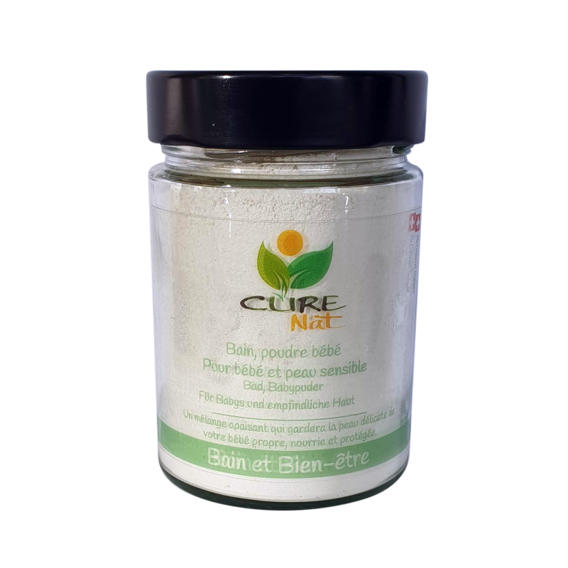 Poudre de bain ou Talc pour bébé et peau sensible (à l'argile blanche) - 150g (verre) ou 300g (recharge)  - Curenat