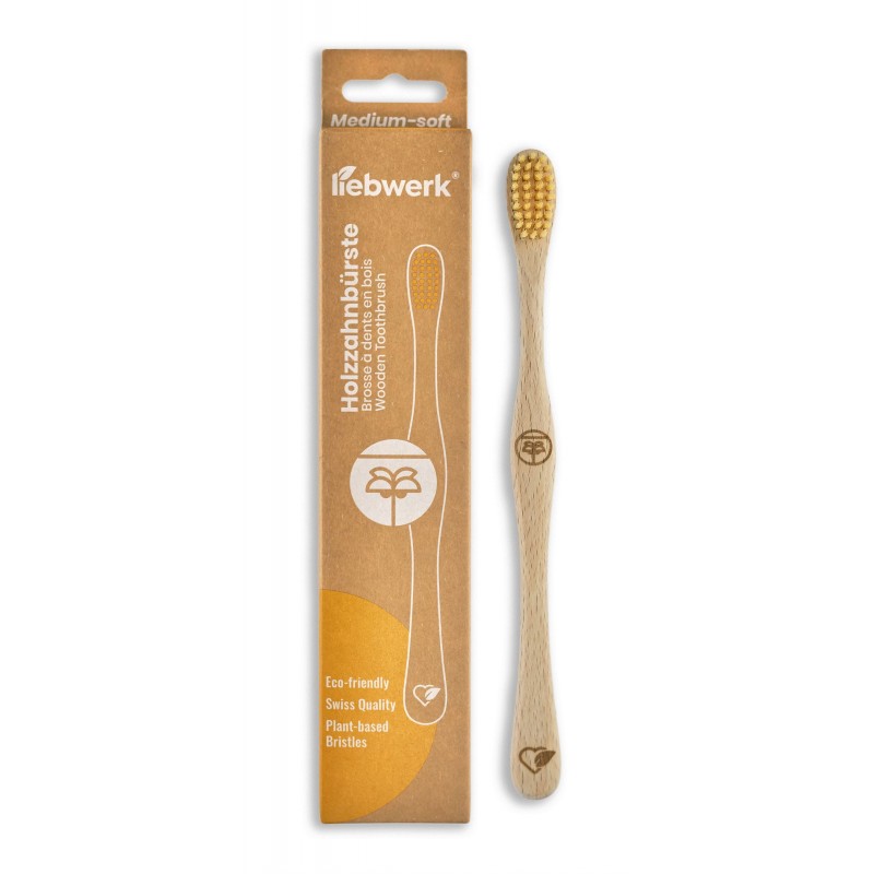 Brosse à dents en hêtre Suisse et poils naturels en ricine, "Palmier" Medium-Soft - 1pce - Liebwerk